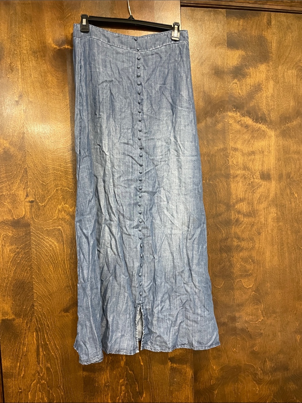 Chambray Button-Front Maxi Skirt - Blue